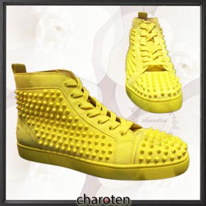 SS16新色 Christian Louboutin  Spikes クリスチャン ルブタンコピー ブラック ハイカッ  トスニーカー スエード