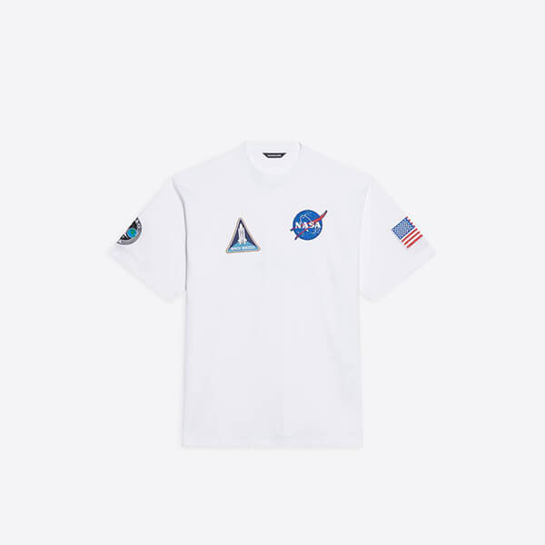 コラボ【バレンシアガ ロゴTシャツ 偽物】× NASA スペース ロゴTシャツ