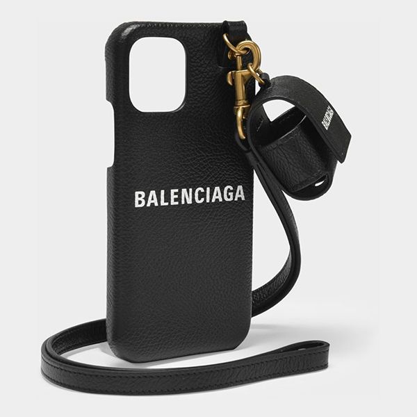 バレンシアガ コピーiPhone and AirPods ケース in Black Grained Leather