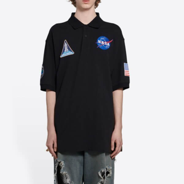 コラボ【バレンシアガ ポロシャツ 偽物】× NASA スペース ロゴポロシャツ