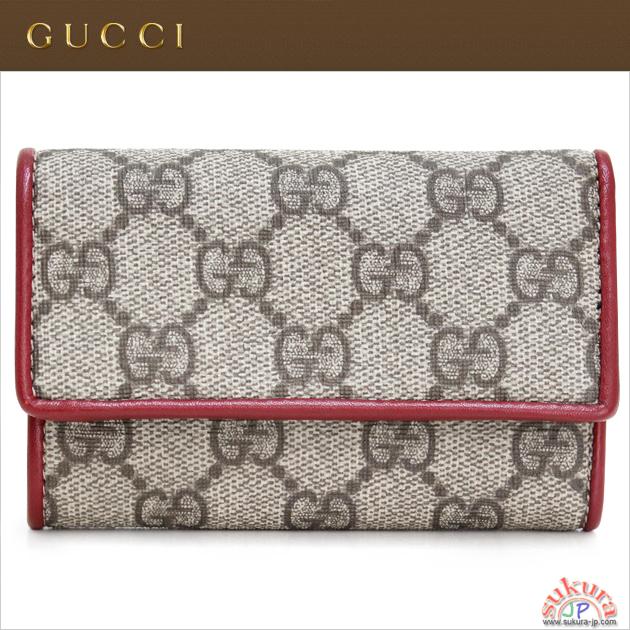 グッチ GGプラス 6連キーケース 256441 ベージュ/レッド メンズ