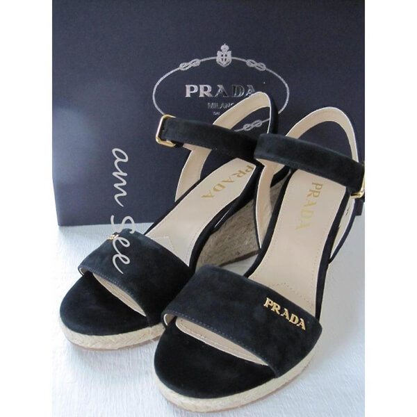 【PRADA】プラダ サンダル コピー スエードアッパー エスパドリーユ ウェッジサンダル1XZ710