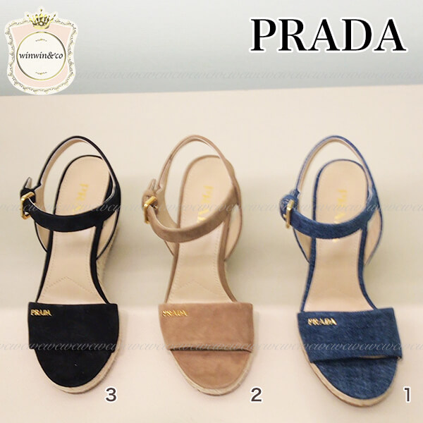【PRADA】プラダ サンダル コピー スエードアッパー エスパドリーユ ウェッジサンダル1XZ710