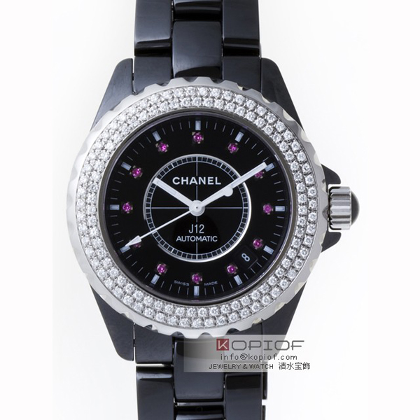 シャネルJ12 スーパーコピーH1635 38mm ブラックセラミックブレス １２Ｐルビー ベゼルダイヤアフター ブラック