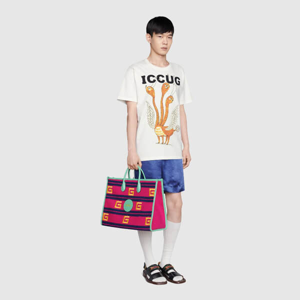 グッチ かごバッグ 偽物 オンライン限定 CAPRI ストライプ トートバッグ ‎663709 JFIEG 5661