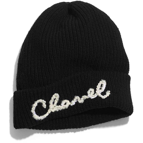シャネル ニットキャップ 偽物 ロゴ カシミヤ ブラック AA7626 B05931 94305