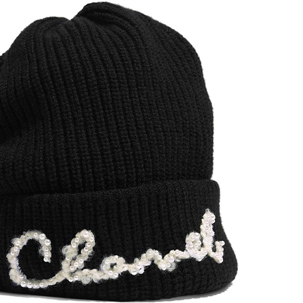 シャネル ニットキャップ 偽物 ロゴ カシミヤ ブラック AA7626 B05931 94305