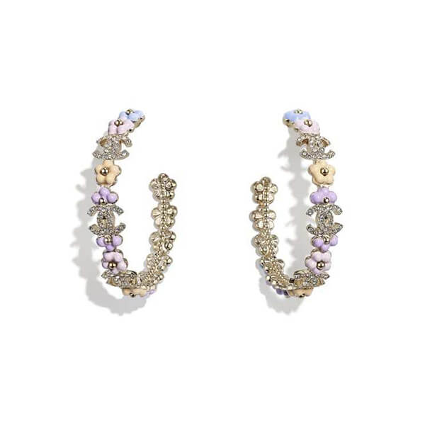【人気】シャネル ピアス 偽物 メタル＆クリスタル フープ フラワー AB6029B05312 