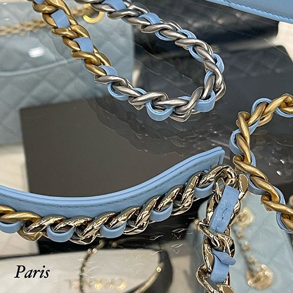 22SS！シャネル WOC 偽物シャネル19 ラムレザー BLUE《豪華で美しい！》