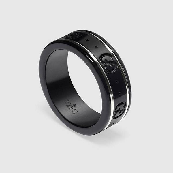 グッチ シルバー リング 偽物 18K ゴールド ライン GGパターン アイコン  リング 2色