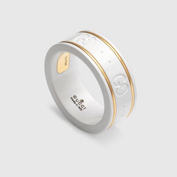 グッチ シルバー リング 偽物 18K ゴールド ライン GGパターン アイコン  リング 2色