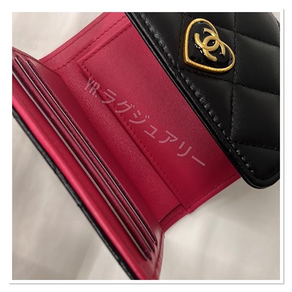 超限定【 シャネル】ハートモチーフ 偽物ラムスキン2つ折り財布