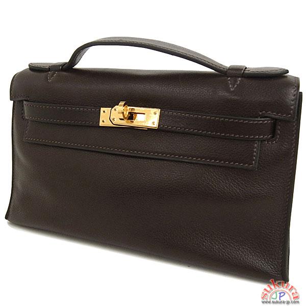 エルメス ハンドバッグ ポシェットケリー ミニ カフェ×ゴールド金具 H刻印 QJ01-CO