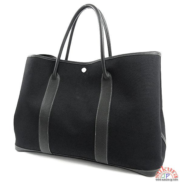 エルメス トートバッグ ガーデンパーティMM ブラック×シルバー金具 J刻印 QJ30-CO
