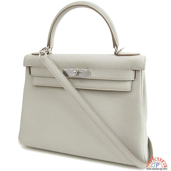エルメス ケリー 28 cm 内縫い パールグレー×シルバー金具 Q刻印 Kelly QK19-O