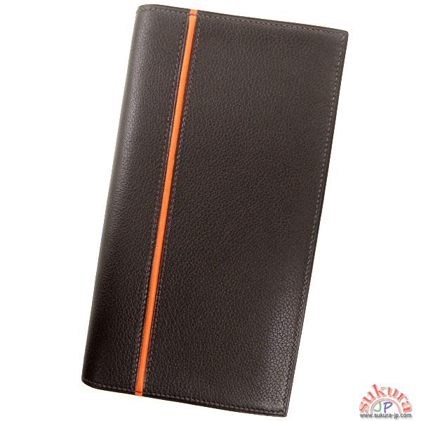 エルメス 二つ折り長財布 エベンヌ×オレンジ ヴォーエヴァーグレイン L刻印
