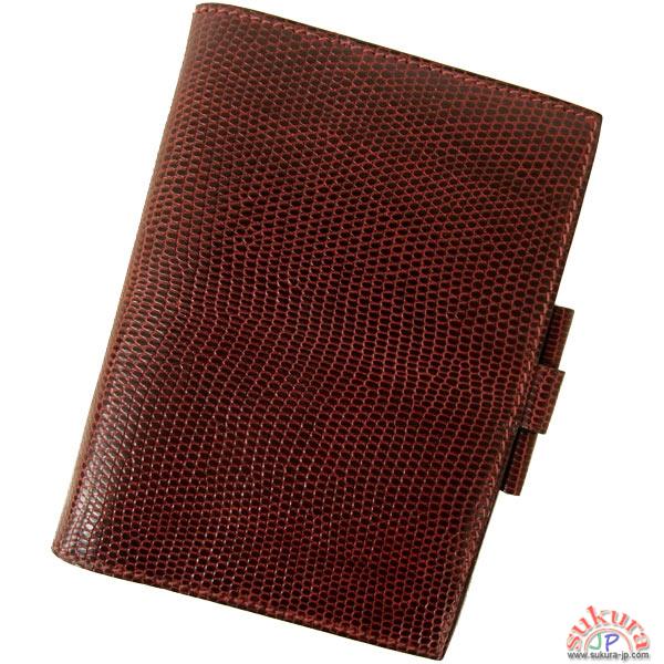 エルメス 手帳カバー アジェンダPM ボルドー×シルバー金具 リザード F刻印
