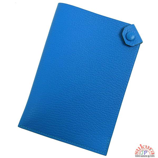 エルメス パスケース タルマックPM ブルーイドラ×シルバー金具 シェーブル Q刻印 QK12-YA