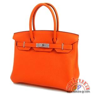 エルメス バーキン コピー 30cm オレンジ×シルバー金具 Q刻印 birkin バッグ