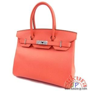 エルメス バーキン コピー 30cm フラミンゴ×シルバー金具 ヴォーエプソン Q刻印 RA15-GZ