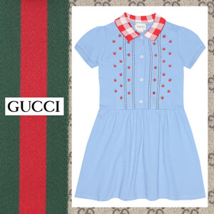 ☆グッチ☆グッチ コピー ベビー服 チェック襟×アップル刺繍ガールズピケドレス12A
