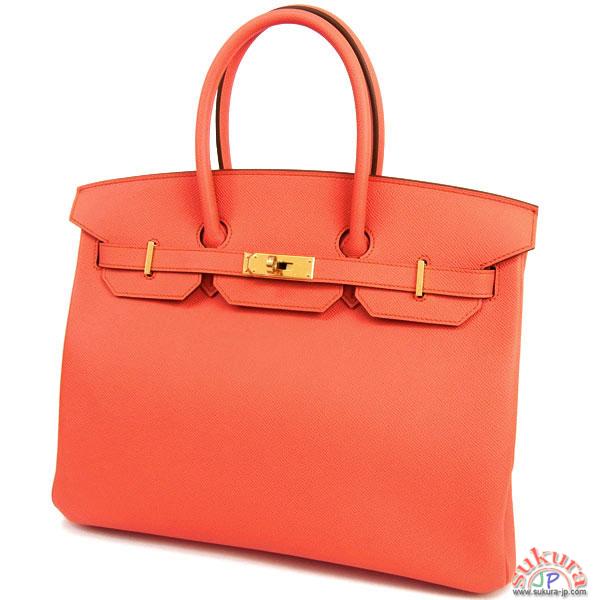 エルメス バーキン コピー 35cm フラミンゴ×ゴールド金具 Q刻印 Birkin バッグ RA19-S