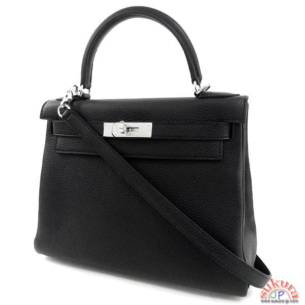 エルメス ハンドバッグ ケリー 28 cm 内縫い ブラック×シルバー金具 Q刻印 RA21-RTZ