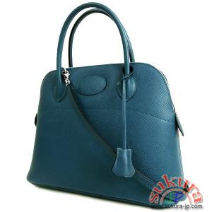 エルメス ハンドバッグ ボリード 31 cm ブルータラサ×シルバー金具 L刻印 RA24