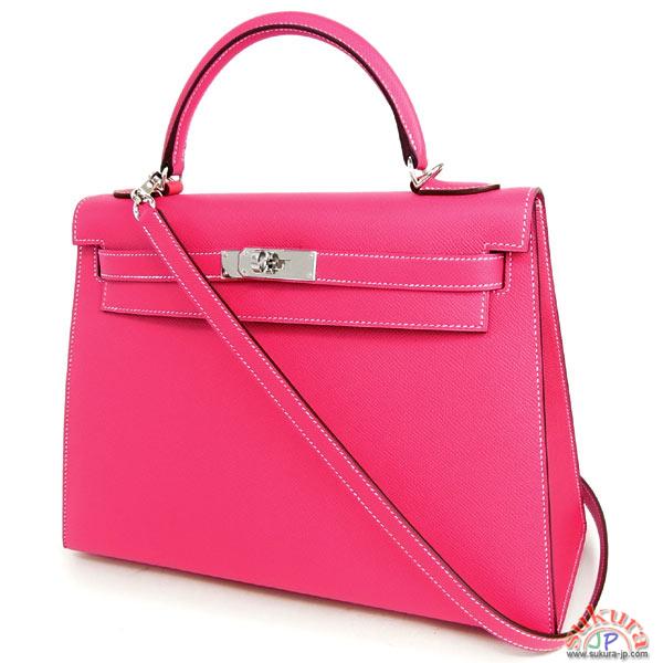 エルメス ケリー 32 cm 外縫い ローズティリアン×シルバー金具 Q刻印 RA29-GZ