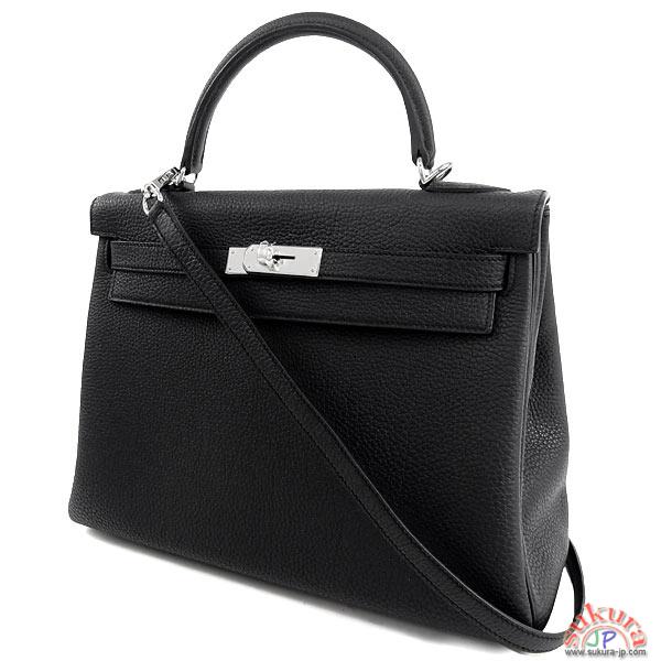 エルメス ハンドバッグ ケリー 32 cm 内縫い ブラック×シルバー金具 トゴ Q刻印