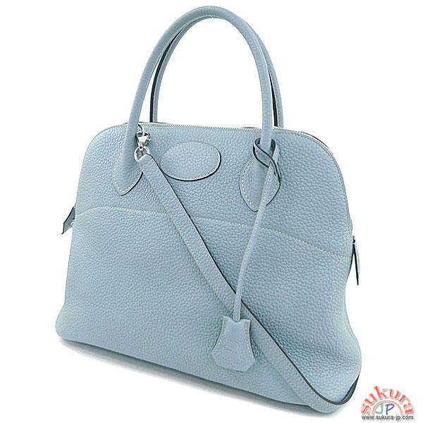 エルメス ハンドバッグ ボリード 31 cm ブルーラン×シルバー金具 Q刻印 RB21-A