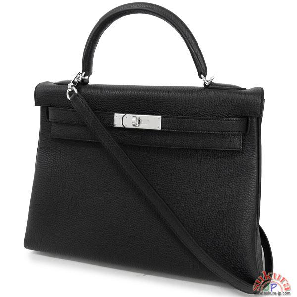 エルメス ケリー 32 cm 内縫い ブラック×シルバー金具 トゴ Q刻印