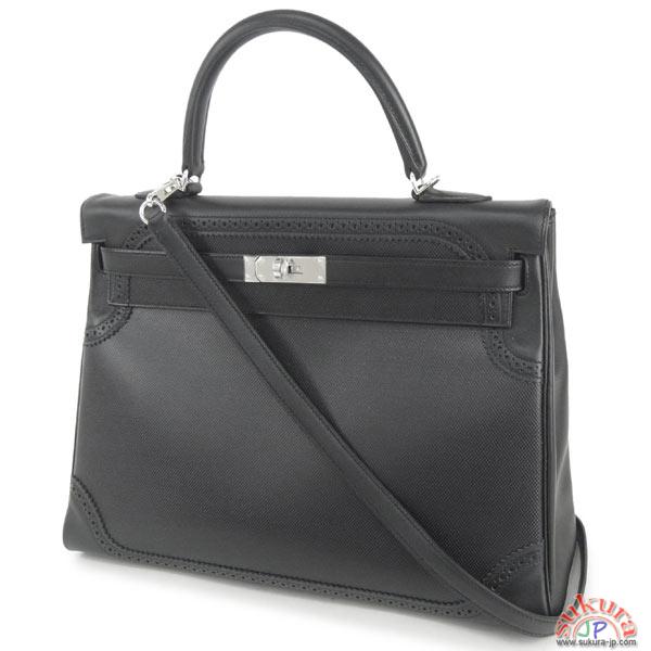 エルメス ハンドバッグ ケリー 35 cm ギリーズ ブラック×シルバー金具 Q刻印