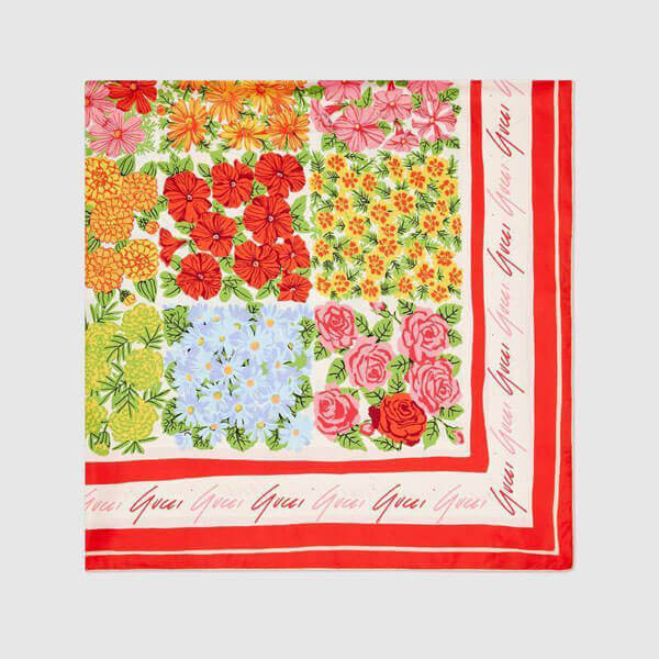 【Ken Scott x グッチ】グッチ x ケンスコット コピー 大輪の花々が咲く エピローグ プリントシルクショール 6496593G001 9888