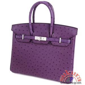 エルメス バーキン コピー 25cm ハンドバッグ ヴィオレ×シルバー金具 オーストリッチ Q刻印