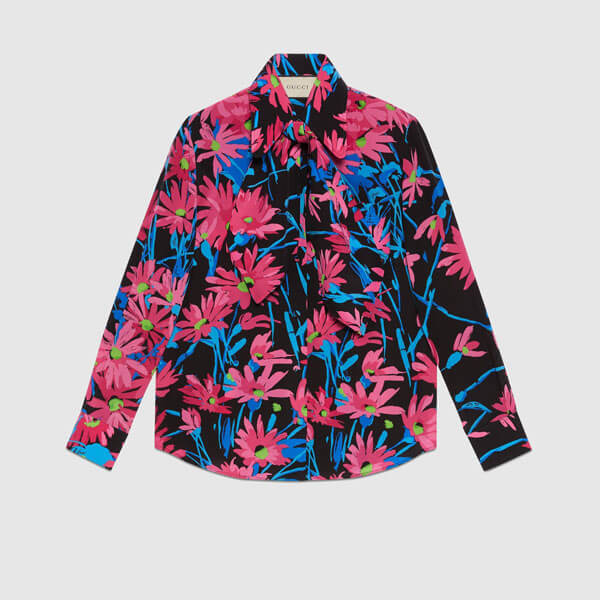 ★NEW グッチ ケンスコット x グッチ 偽物 Ken Scott x グッチ Epilogue 大輪の花々が咲く エピローグ シルク シャツ 643269ZAGI6 1187