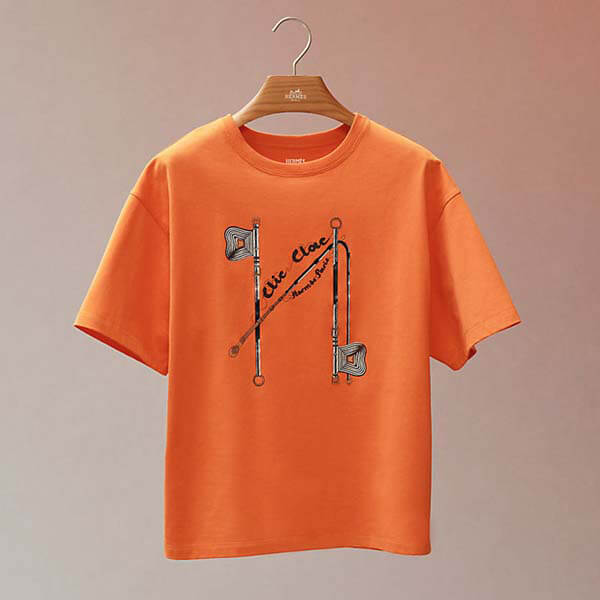 エルメス Tシャツ 偽物 2021秋冬プレ Clic Clac プリント マキシTシャツ H1H4611DO02