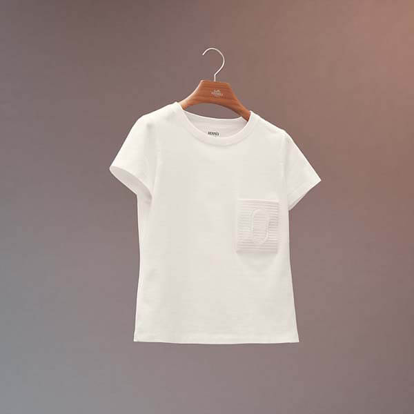 21AW新作 エルメス Tシャツ 偽物 エンブロイダリー ポケット Tシャツ H1H4600D20236