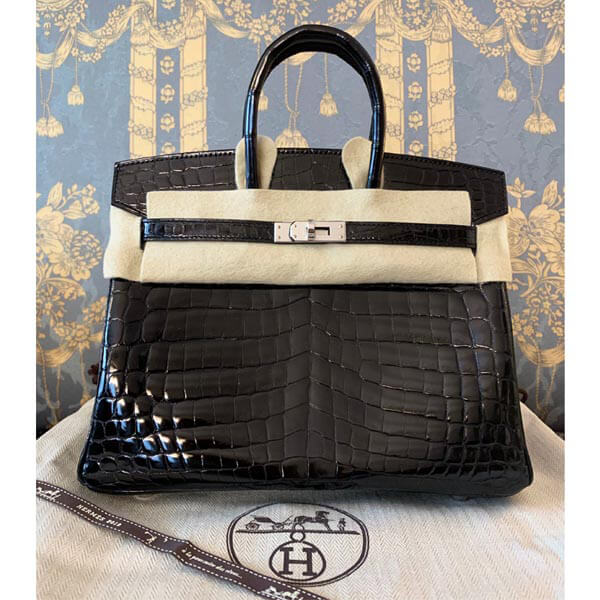 エルメス バーキン25 コピークロコダイルニロティカス 黒 x シルバー金具 注目度抜群！