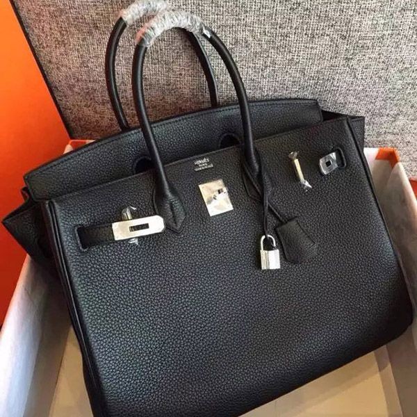 バーキン 超n品 エルメス バーキン コピー 25cm ハンドバッグ ブラック×シルバー金具 トゴ Q刻印