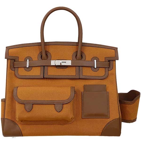エルメス バーキン カーゴ コピー 35cm/トワルアッシュ×スイフト/ゴールド×ブラウン/シルバー金具 希少!実用的なカーゴ