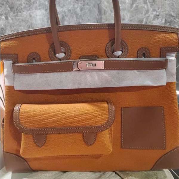 エルメス バーキン カーゴ コピー 35cm/トワルアッシュ×スイフト/ゴールド×ブラウン/シルバー金具 希少!実用的なカーゴ