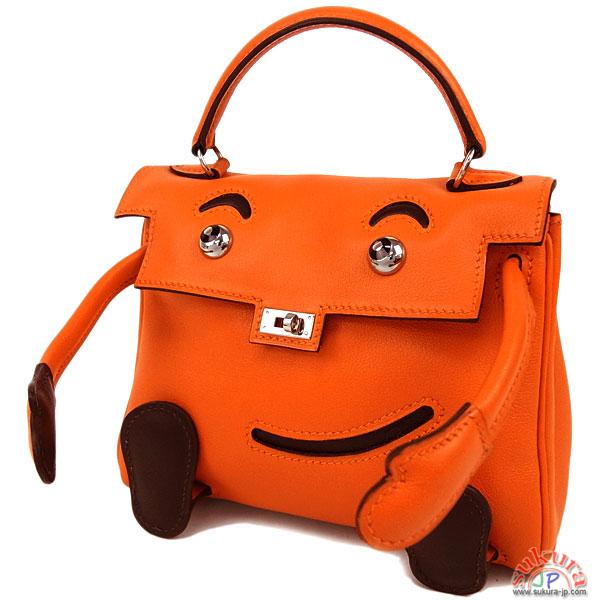 エルメス ケリードール 偽物 オレンジ シルバー金具 ヴォーガリバー D刻印 エルメス Kelly doll バッグ