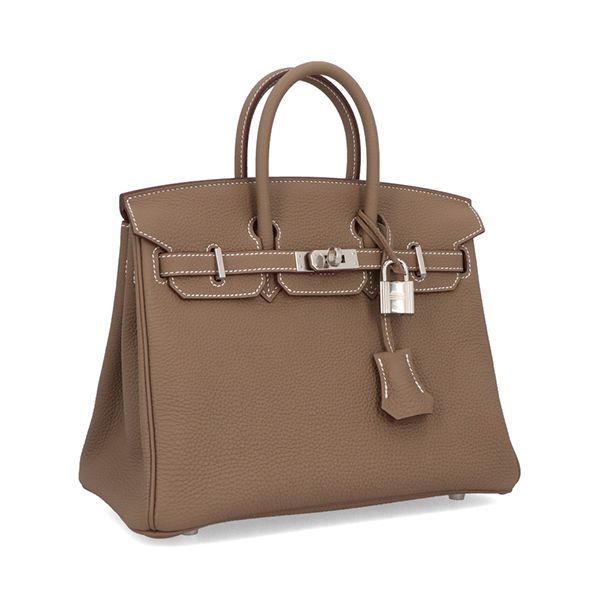 エルメス バーキン 偽物 25 cm ハンドバッグ エトゥープ シルバー金具 ヴォーエプソン Q刻印 エルメス Birkin バッグ