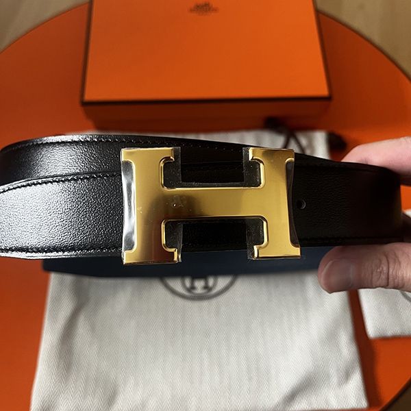 【エルメス】Hゴールドバックル＆リバーシブルベルト偽物 32mm
