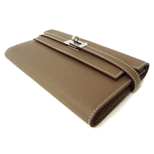 エルメス 財布 コピー ケリーウォレット 二つ折り長財布 エトゥープ×シルバー金具 Q刻印 エルメス RB05-O