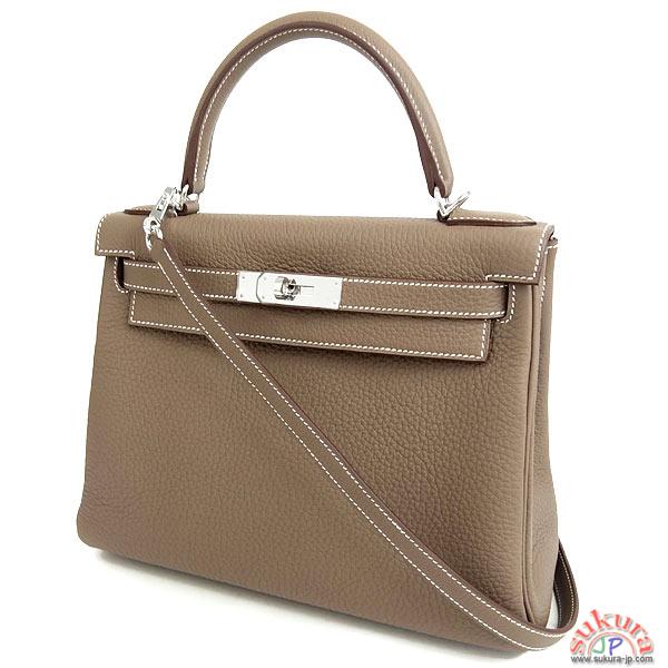 エルメス ハンドバッグ ケリー 28 cm 内縫い エトゥープ×シルバー金具 トゴ Q刻印