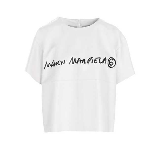 【関送込】メゾンマルジェラ Tシャツ パロディ ロゴ レザー ホワイト