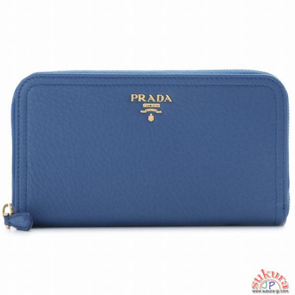 プラダ VITELLO DAINOメタルロゴ付きラウンドファスナー長財布 1M0506