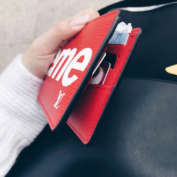 ​新作 シュプリーム コピー ルイヴィトン × シュプリーム PF Slender Wallet 二つ折り財布 赤